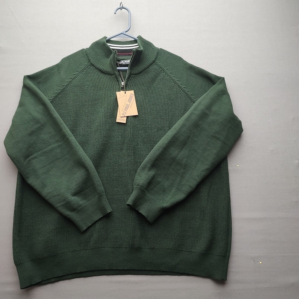 PJ Paul Jones‎ Quarter Zip Mens Casual Green Textured Pullover Sweater, 2XL NWT
